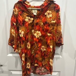 Mango Red and Brown Floral Casual Button Down Shirt